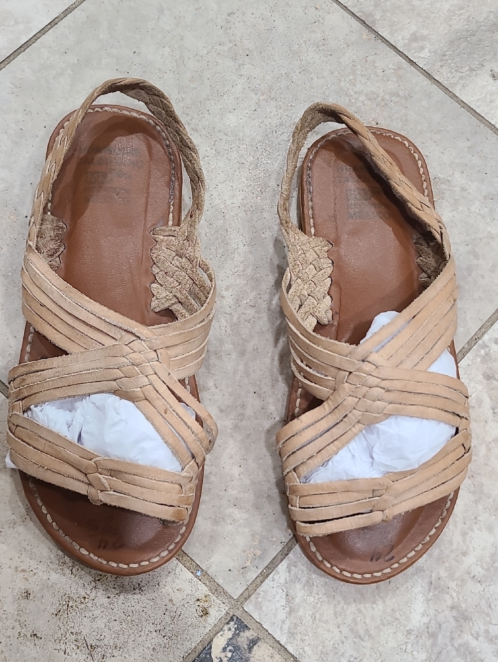 Women's Tan Braided Leather Slingback Sandals